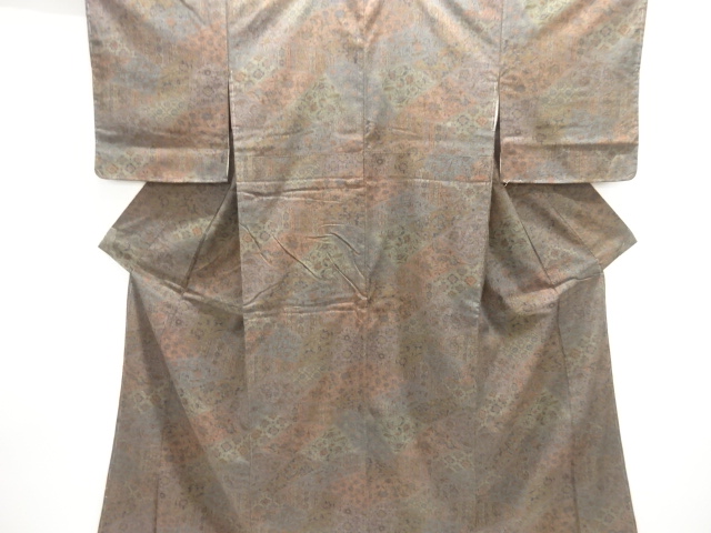 未使用品　切りばめ風 唐花に鳥模様手織り紬着物